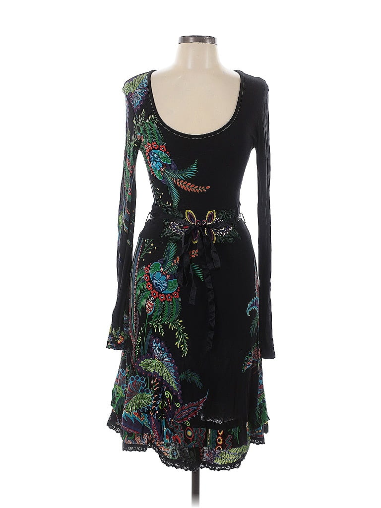 Desigual 100% Viscose Paisley Black Cocktail Dress Size L - photo 1