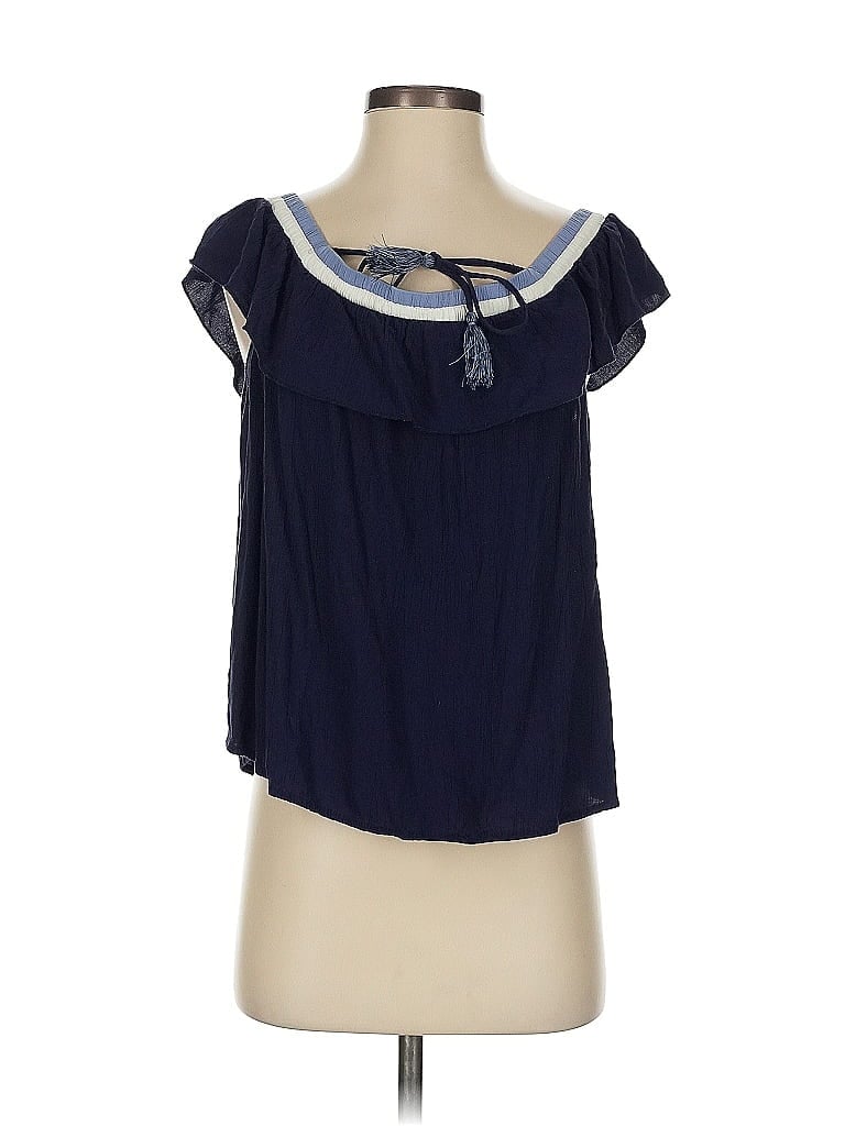 Pre-owned American Eagle Outfitters Short Sleeve Blouse In Blue