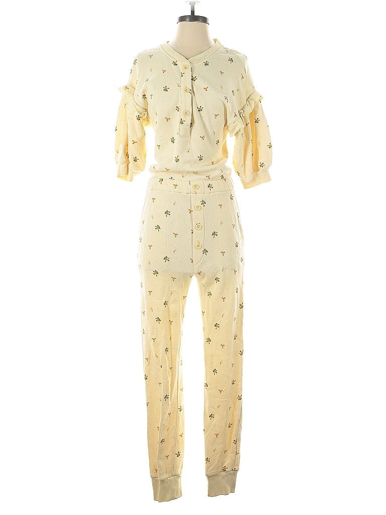 Something Navy 100% Cotton Floral Yellow Jumpsuit Size XS - photo 1