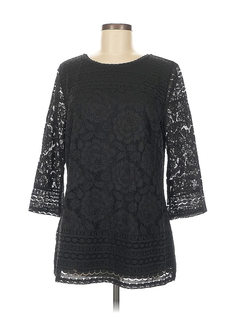 Pre-owned Isaac Mizrahi Live 3/4 Sleeve Top Black Boatneck Tops