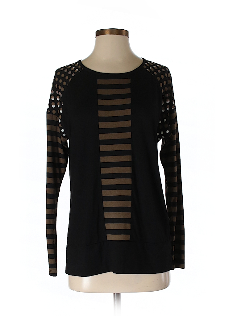 Picadilly Fashions 100% Cotton Stripes Black Long Sleeve Top Size S ...