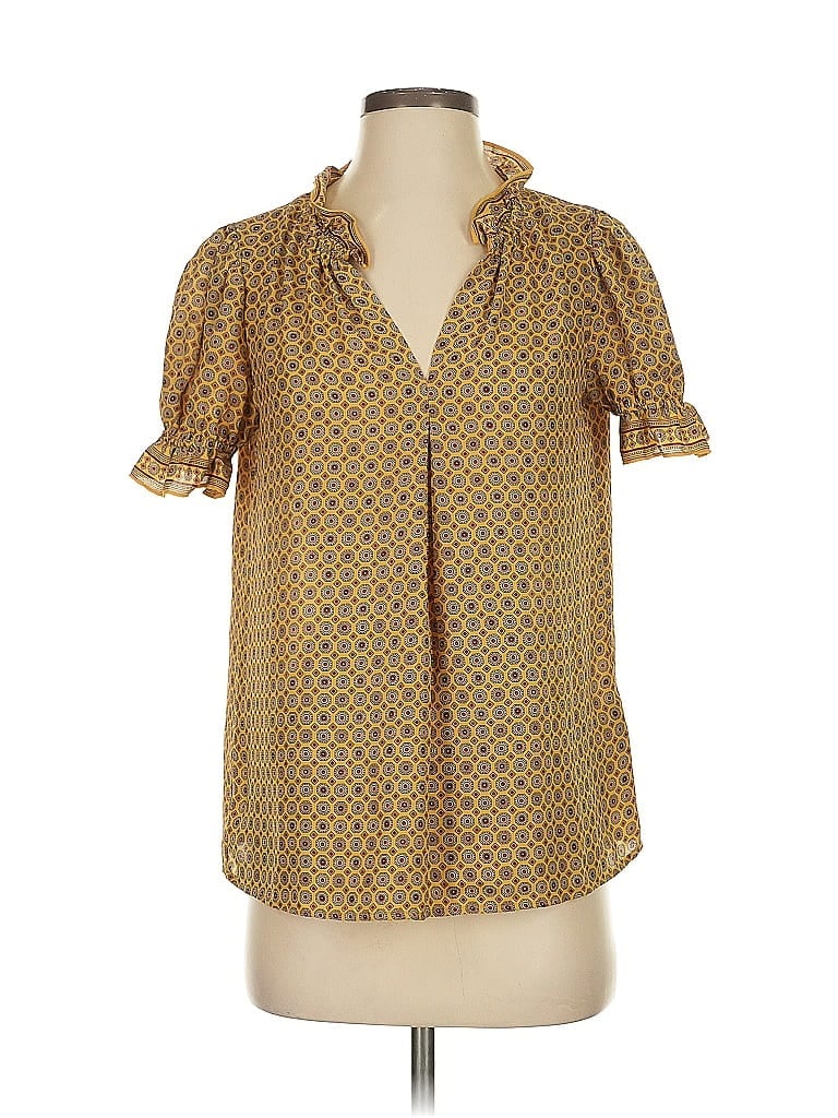 Pre-owned Max Studio Short Sleeve Blouse In Gold