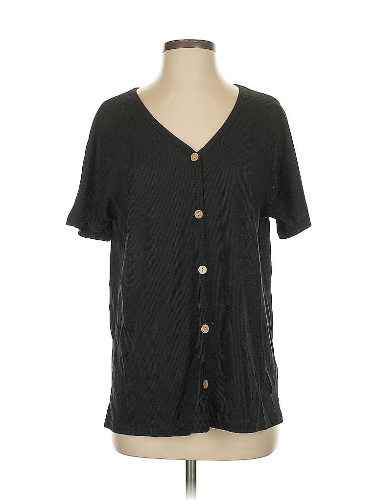 Pre-owned Unbranded Short Sleeve Henley Shirt In Black