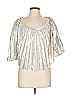 Express 100% Polyester Metallic Silver 3/4 Sleeve Blouse Size L - photo 1