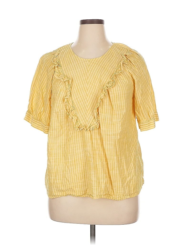Pre-owned Terra & Sky Short Sleeve Blouse In Yellow
