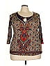 One World Brown Blue 3/4 Sleeve Blouse Size 2X - photo 1