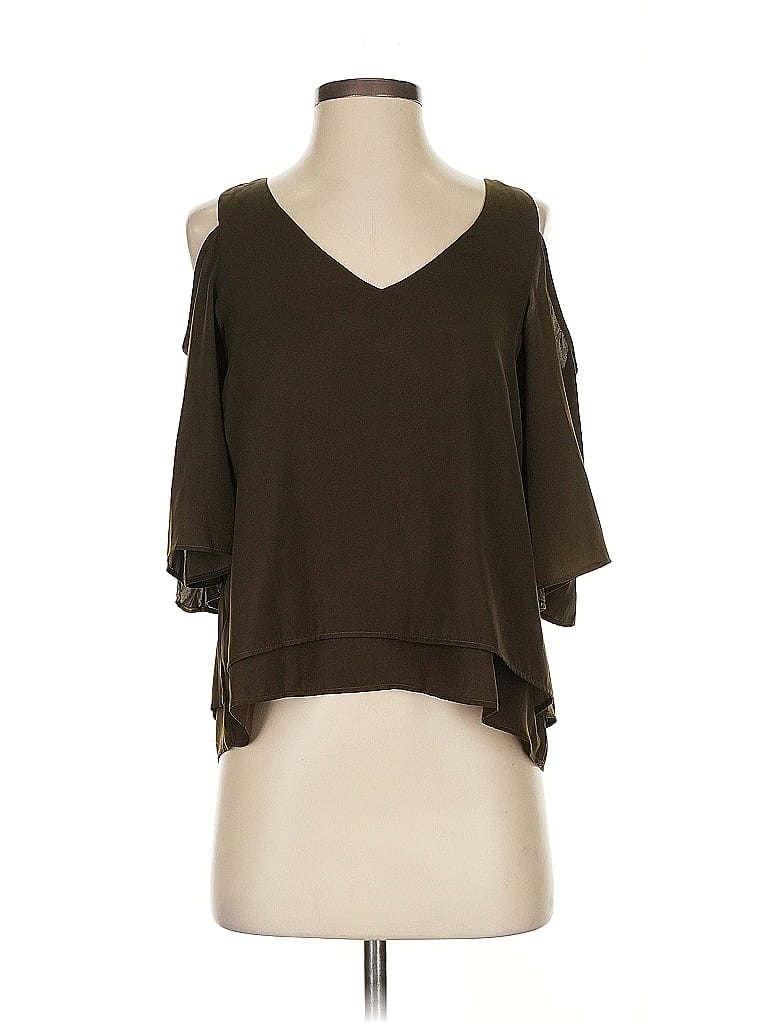 Click to view more detailed imagery on our partner's website Pre-owned Xoxo 3/4 Sleeve Top Brown Cold Shoulder Neckline Tops