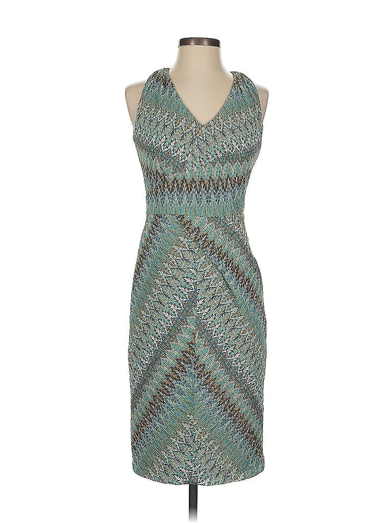 David Meister 100% Polyester Chevron-herringbone Teal Cocktail Dress Size 4 - photo 1