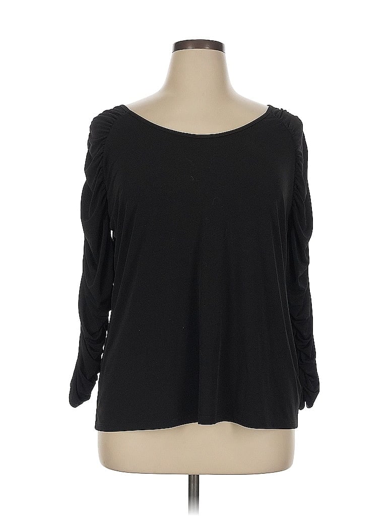 Pre-owned Susan Graver 3/4 Sleeve Top Black Scoop Neck Tops