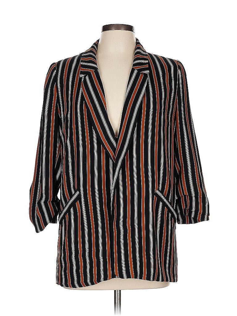 River Island 100% Polyester Stripes Black Orange Blazer Size 12 - photo 1