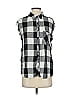 Elan 100% Rayon Checkered-gingham Black Short Sleeve Button-Down Shirt Size S - photo 1