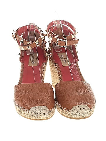 Valentino Garavani Leather Rockstud Espadrille Wedges (view 2)