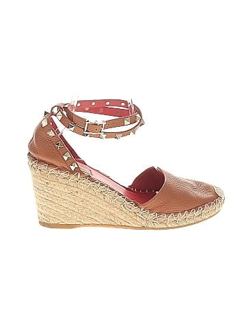 Valentino Garavani Leather Rockstud Espadrille Wedges (view 1)