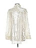 WAYF 100% Polyester Metallic Silver Long Sleeve Blouse Size L - photo 2