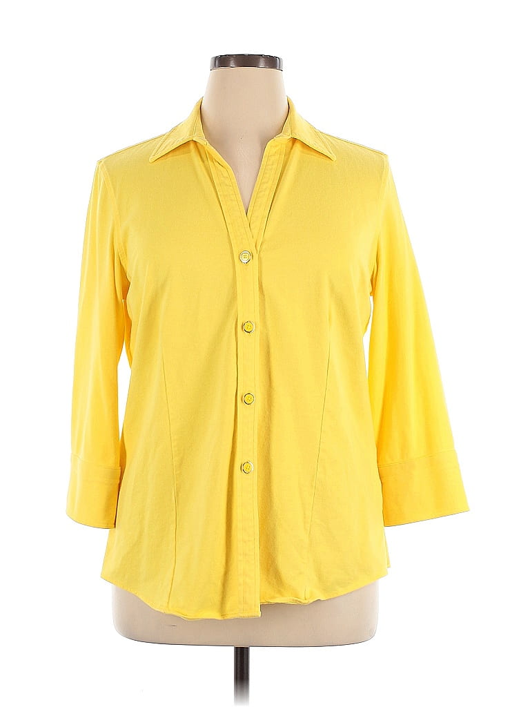 Foxcroft Yellow 3/4 Sleeve Button-Down Shirt Size XL - photo 1