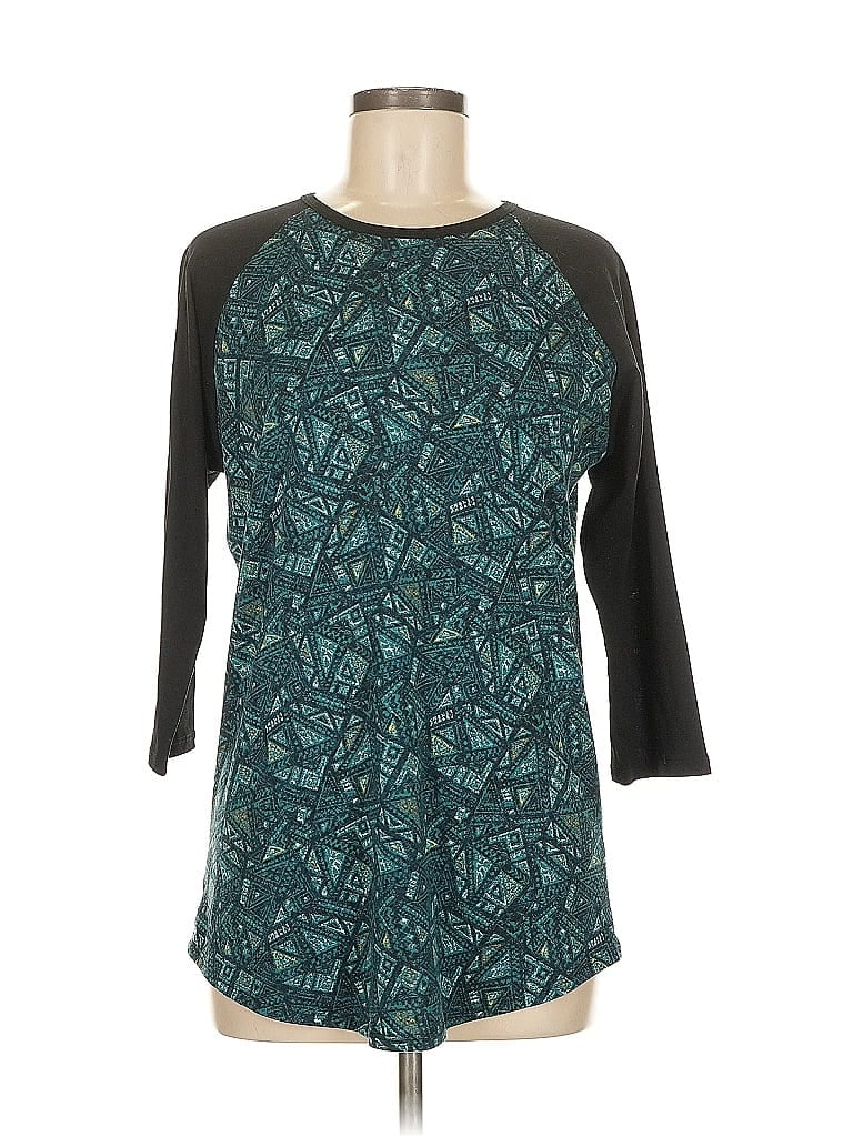 Pre-owned Lularoe 3/4 Sleeve Top Teal Crew Neck Tops In Blue