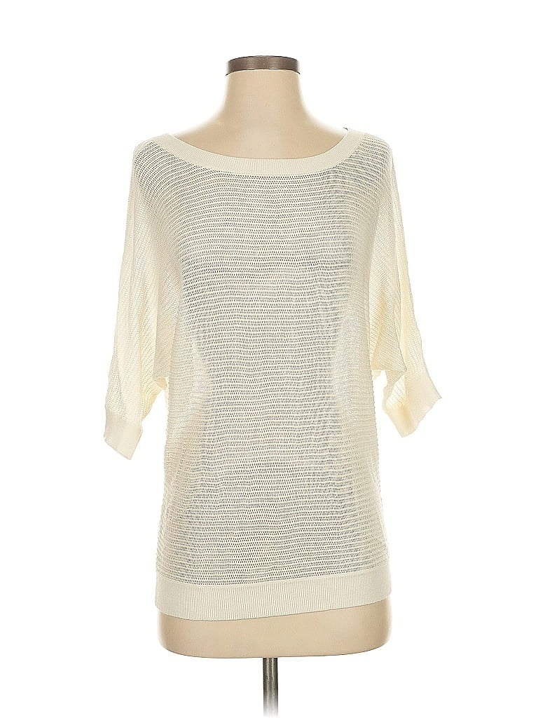 EXPRESS Pre-owned 3/4 Sleeve Top Ivory Boatneck Tops In White