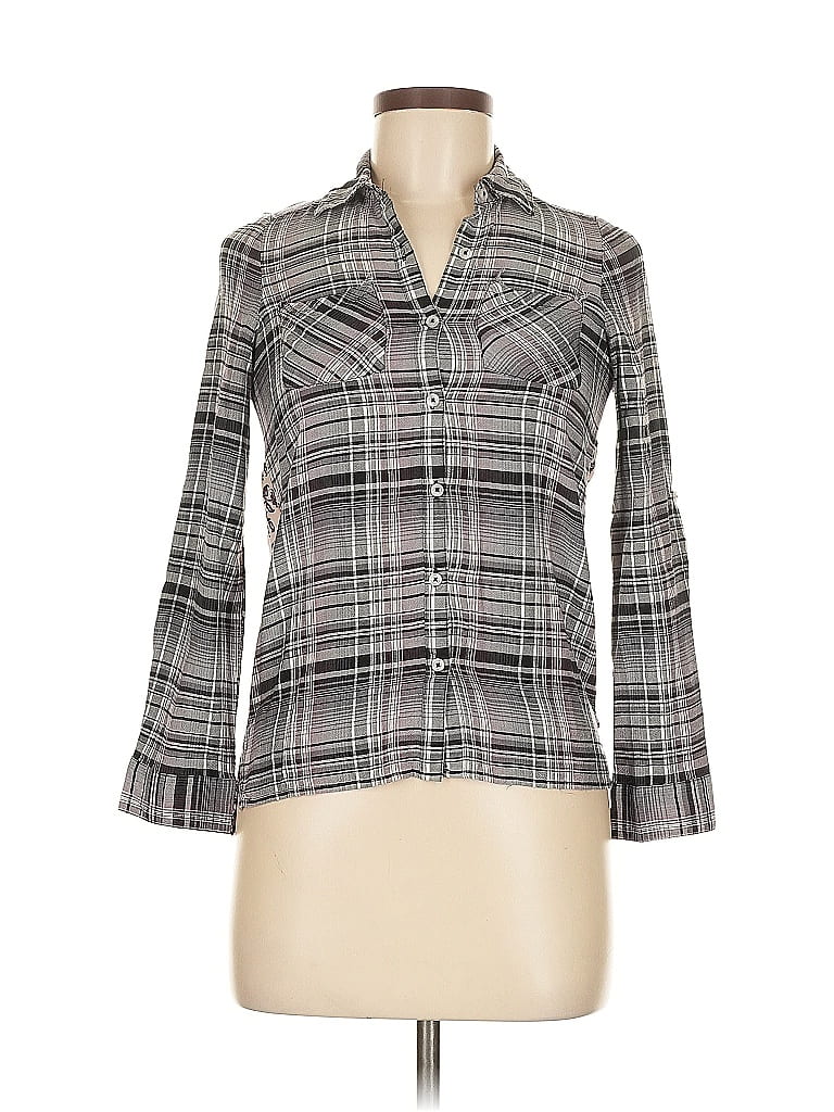 Pre-owned Zoe & Rose Band Of Gypsies 3/4 Sleeve Button Down Shirt In Gray