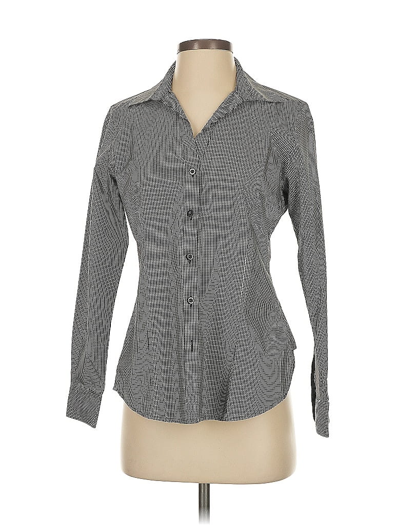 Foxcroft 100% Cotton Houndstooth Gray Long Sleeve Button-Down Shirt Size S - photo 1