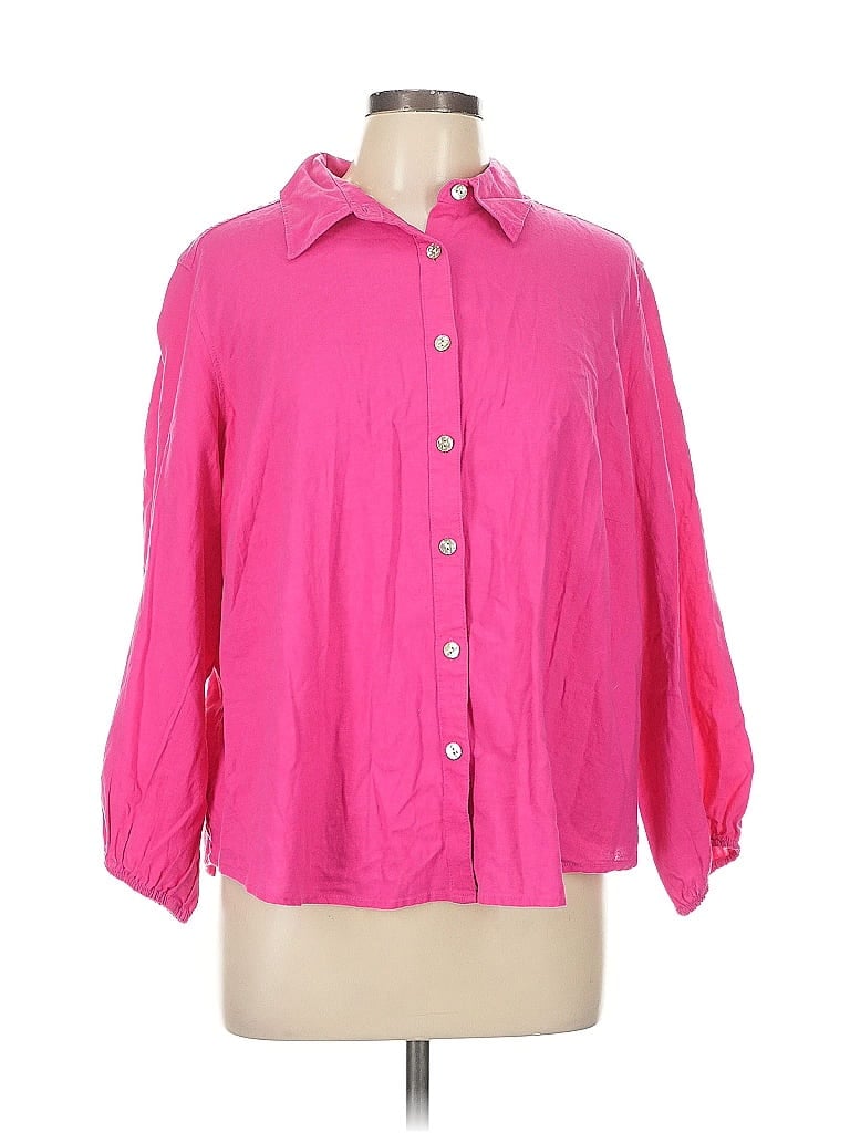 Pre-owned Cynthia Rowley Tjx 3/4 Sleeve Button Down Shirt In Pink