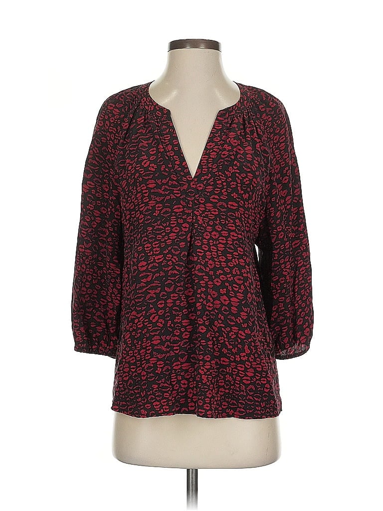 Pre-owned Joie 3/4 Sleeve Silk Top Red Plunge Neckline Tops