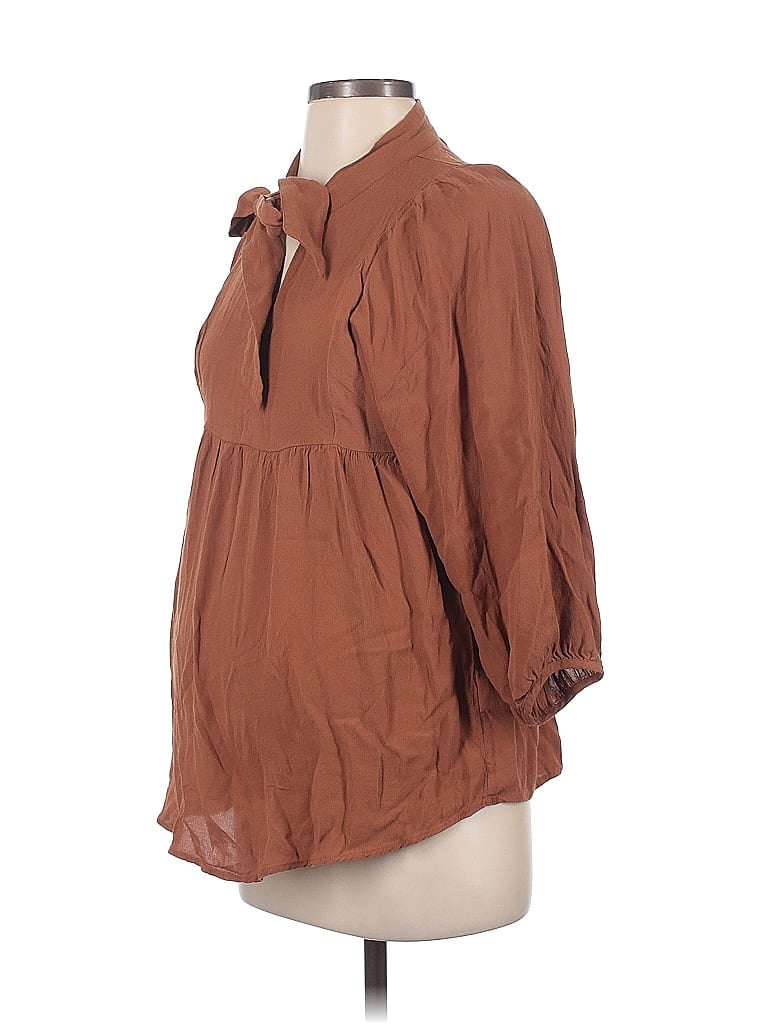 H&M Mama 100% Viscose Brown 3/4 Sleeve Button-Down Shirt Size XS - photo 1
