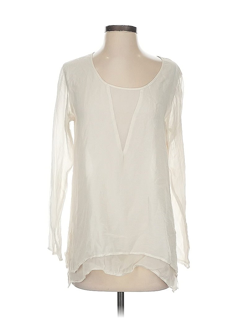 Pre-owned Gold Hawk Long Sleeve Silk Top Ivory Scoop Neck Tops In White