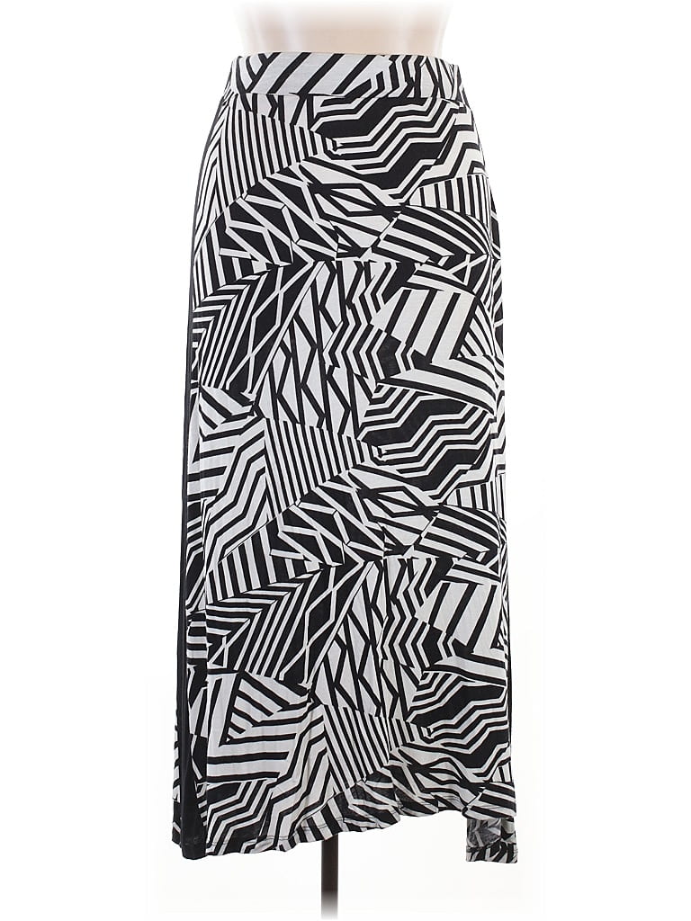 Three of Something Size XS- 0 Women's Silver-Black Pattern Pencil-Knee Skirt