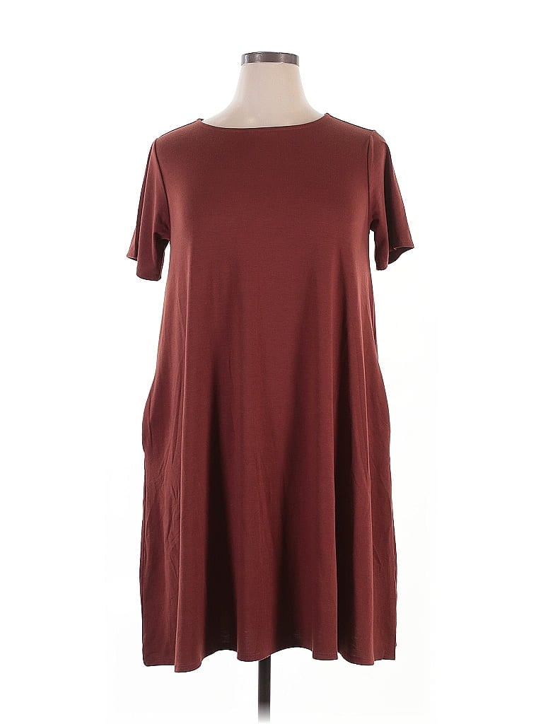 Zenana Solid Burgundy Casual Dress Size 1X - photo 1
