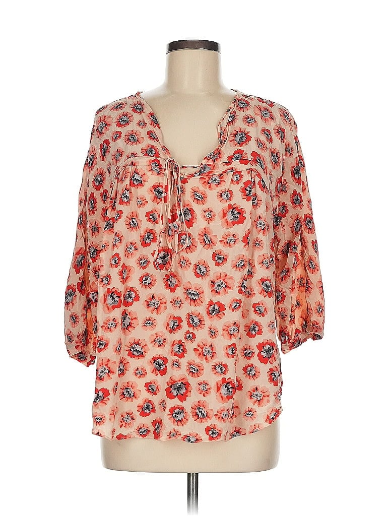 Pre-owned Rebecca Taylor 3/4 Sleeve Silk Top Orange Sweetheart Neckline Tops