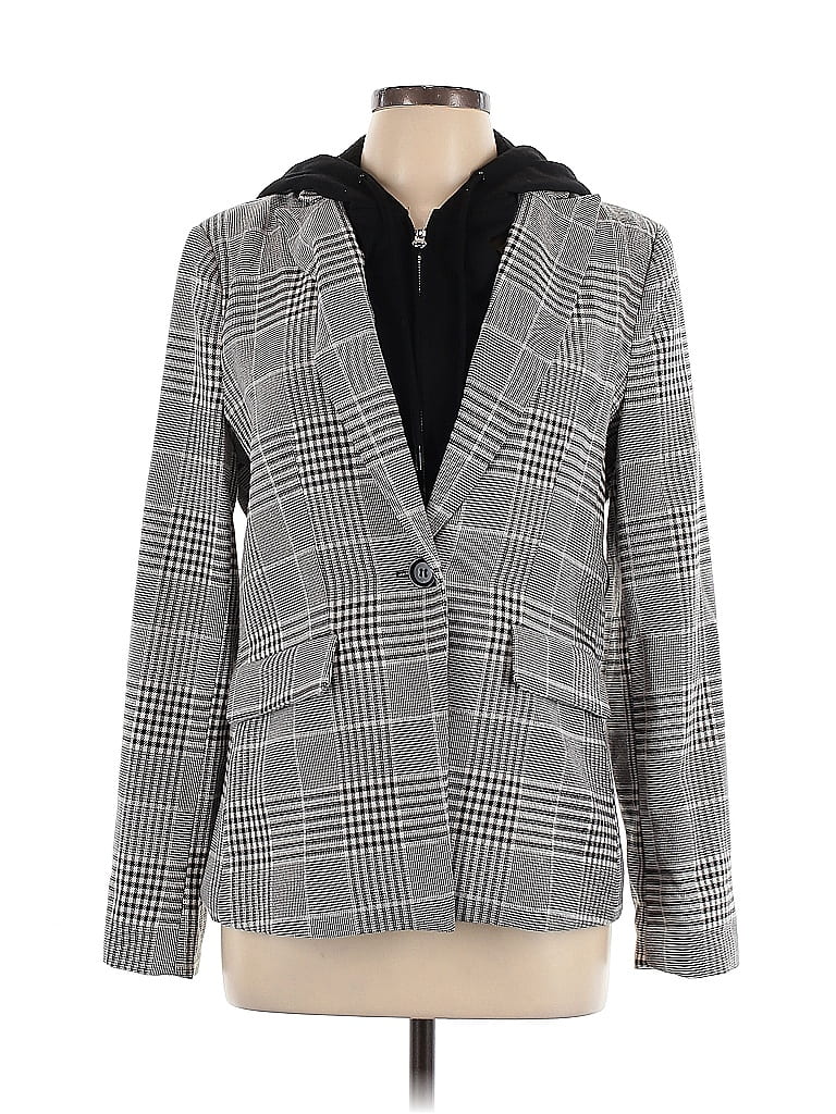 Evereve 100% Polyester Houndstooth Gray Blazer Size L - photo 1