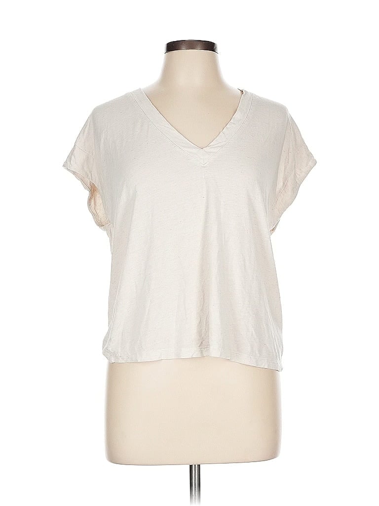Pre-owned Express Short Sleeve Top Ivory V Neck Tops In White