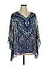 Belle By Kim Gravel 100% Polyester Blue 3/4 Sleeve Blouse Size XL - photo 1