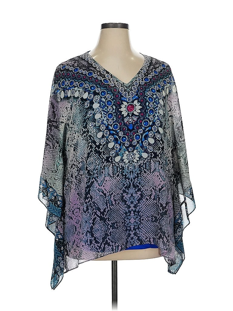 Belle By Kim Gravel 100% Polyester Blue 3/4 Sleeve Blouse Size XL - photo 1