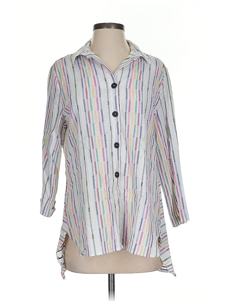 Habitat Stripes White 3/4 Sleeve Button-Down Shirt Size S - photo 1