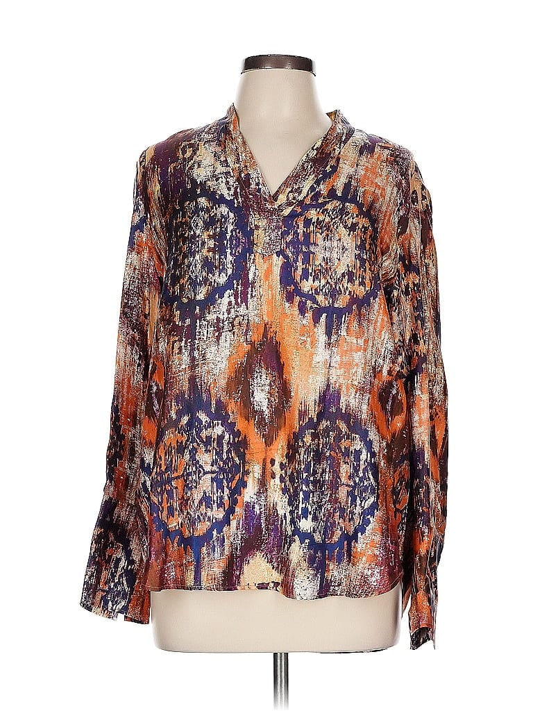Les Copains 100% Silk Orange Long Sleeve Silk Top Size EU (IT) 46 / US 10 - photo 1