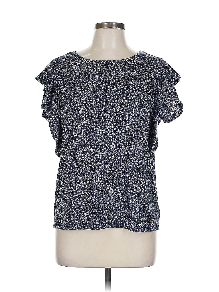 Pre-owned Michael Michael Kors Short Sleeve Top Blue Ruffles Neckline Tops