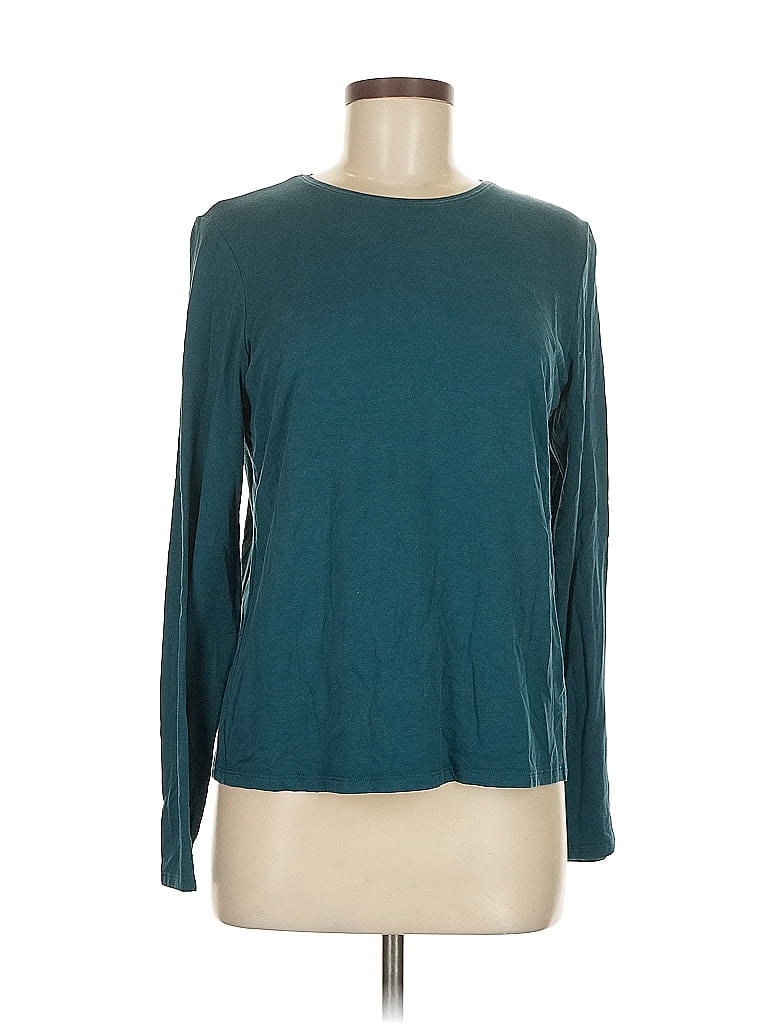 EILEEN FISHER Womens Teal Stretch Short Sleeve Scoop Neck T-Shirt