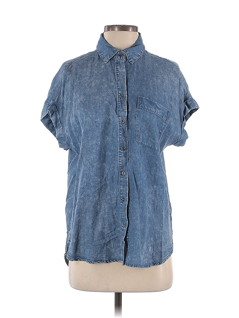 Short Sleeve Lyocell Blend Button-Down Shirt