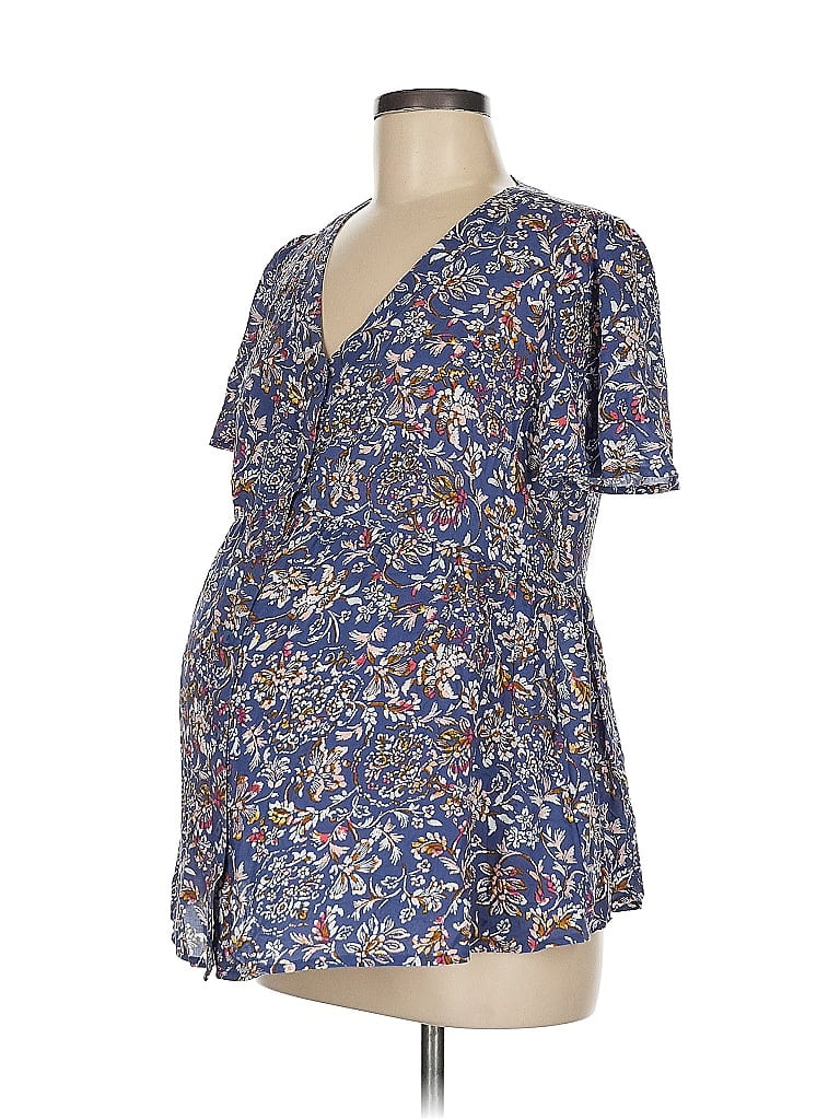 Isabel Maternity 100% Rayon Blue Short Sleeve Blouse Size M - photo 1