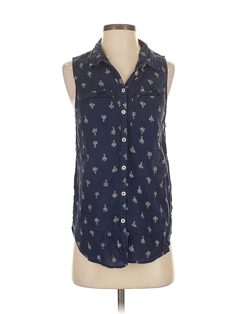 Pre-owned Aerie Sleeveless Button Down Shirt In Blue