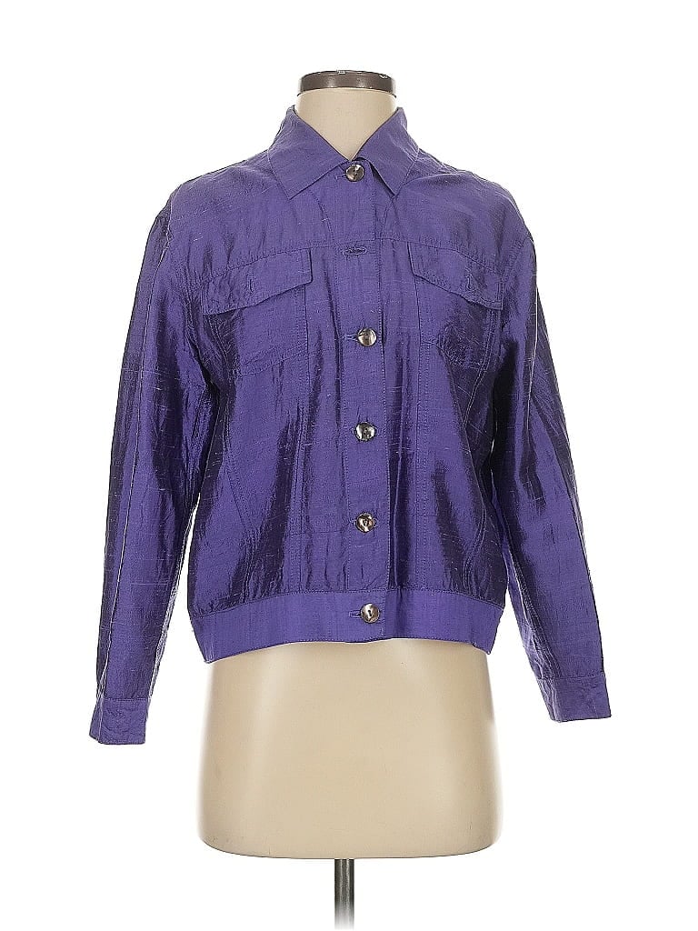 CHICO'S DESIGN Pre-owned 3/4 Sleeve Silk Top Purple Collared Neckline Tops