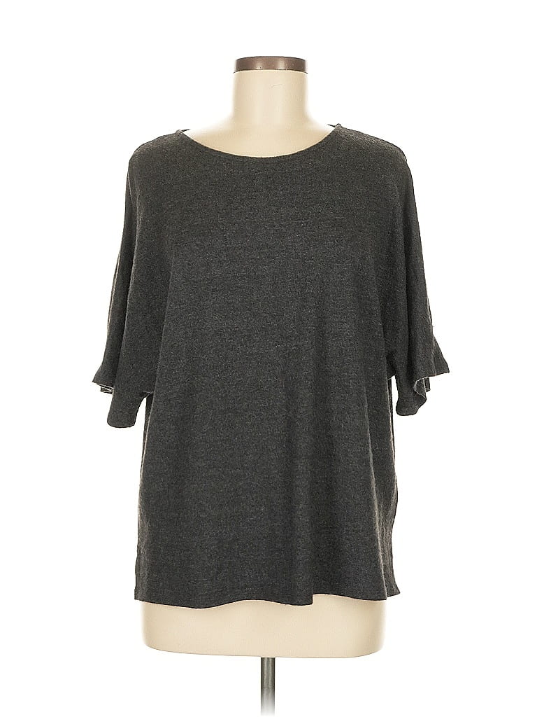Pre-owned H By Halston 3/4 Sleeve Top Gray Cold Shoulder Neckline Tops