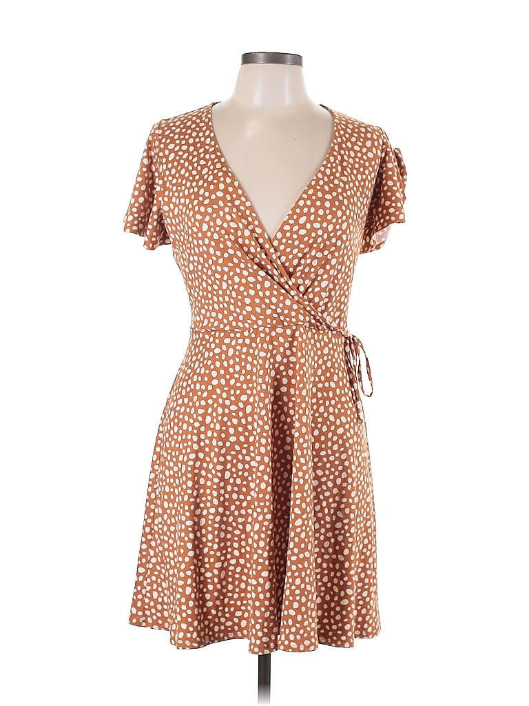 Fortune + Ivy Polka Dots Brown Tan Casual Dress Size L - photo 1