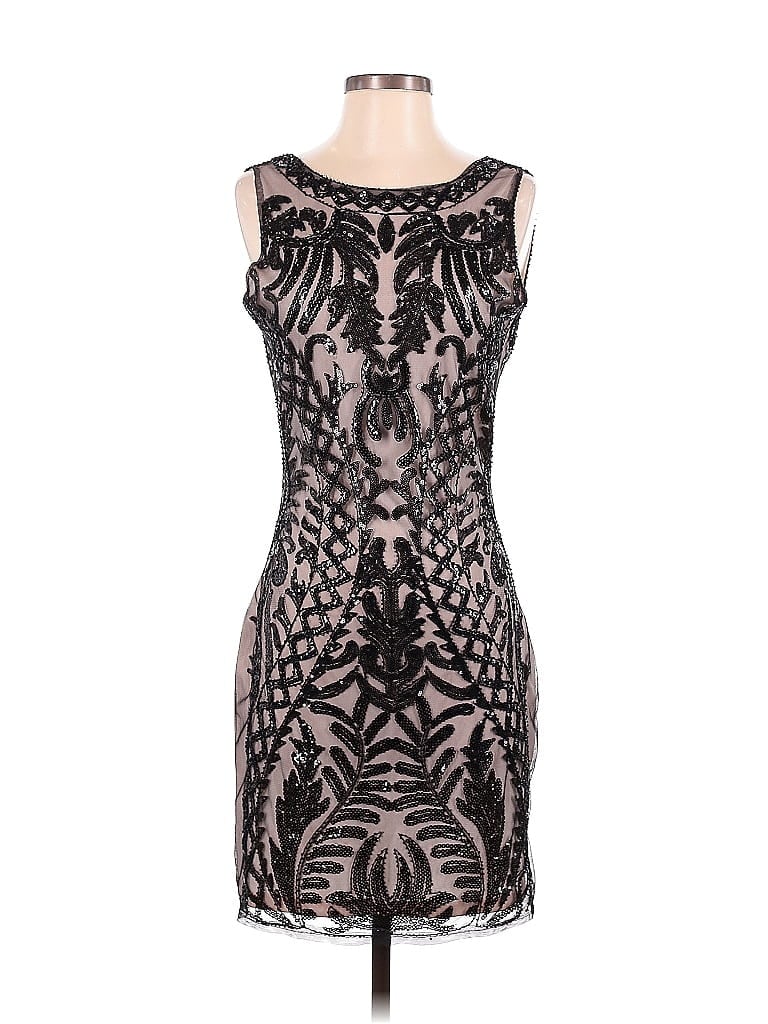 Unique Vintage 100% Polyester Graphic Black Cocktail Dress Size S - photo 1
