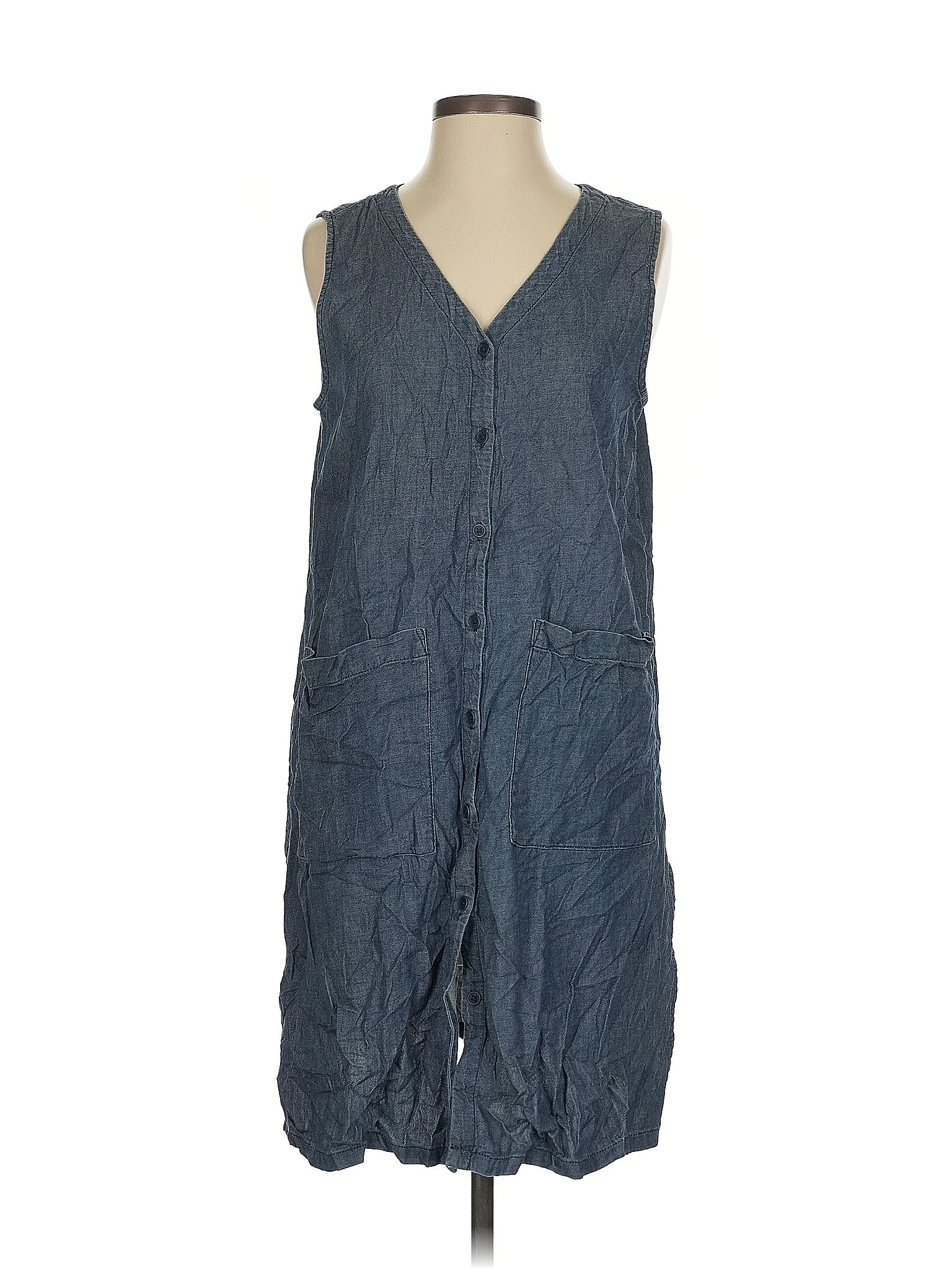 Eileen Fisher 100% Cotton Blue Casual Dress Size S