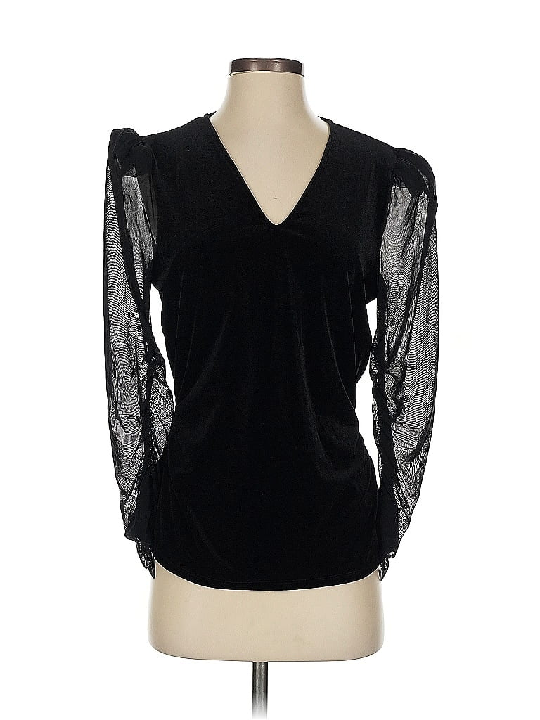 Pre-owned H By Halston Long Sleeve Blouse In Black