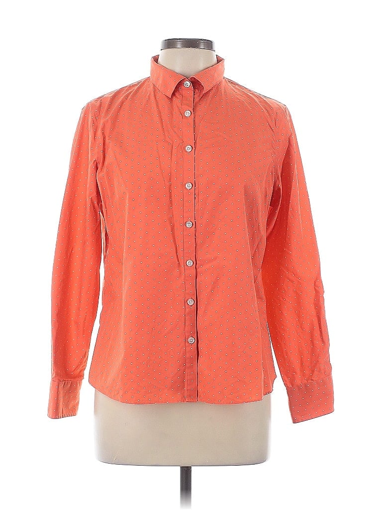 Pre-owned Lands' End Long Sleeve Button Down Shirt In Orange