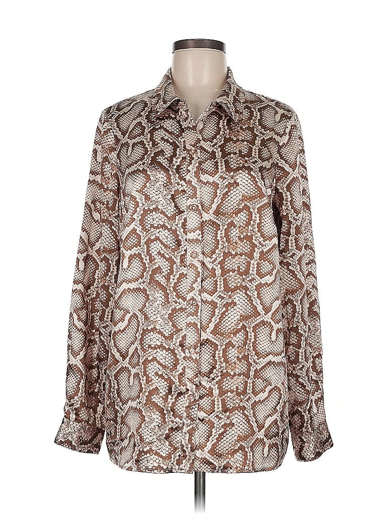 Pre-owned Guess Long Sleeve Blouse In Brown