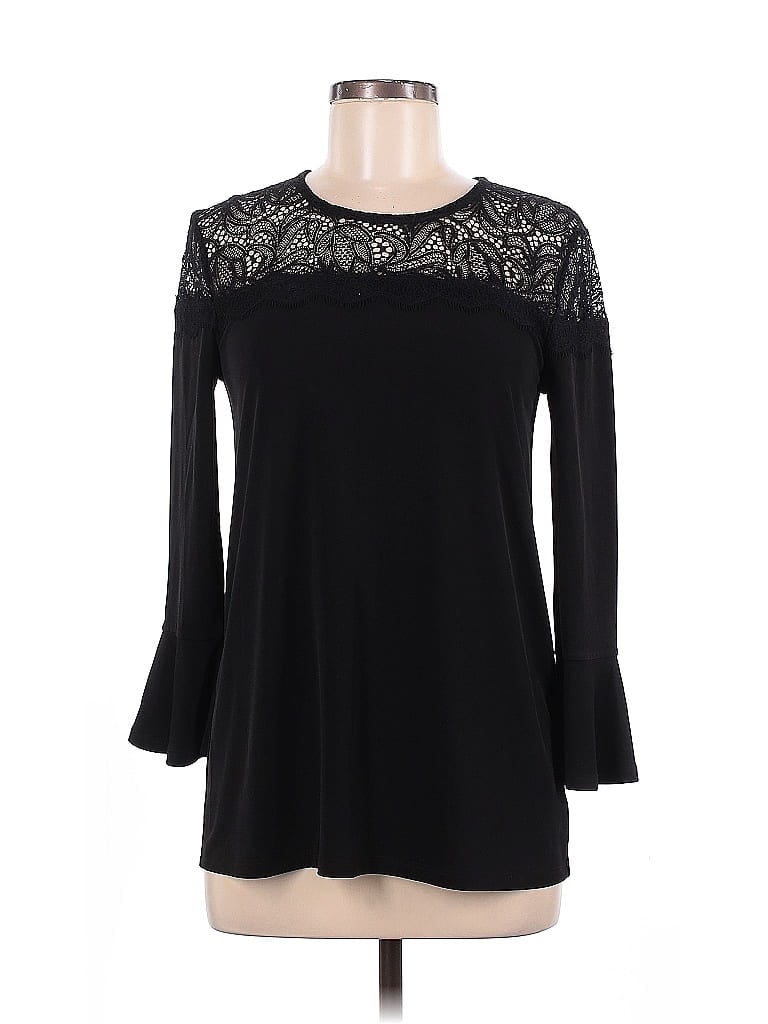 Pre-owned Michael Michael Kors Long Sleeve Top Black Keyhole Neckline Tops